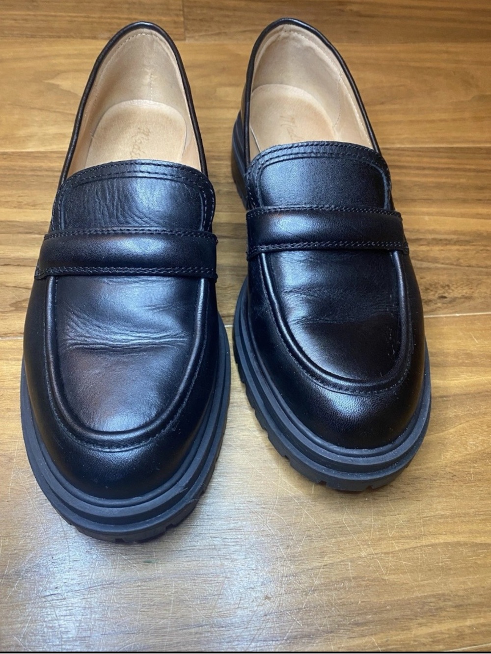 Madewell Black Leather Corinne Lug Sole Loafers Size 8.5